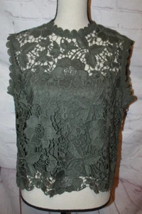 Nanette Lepore Women's Green Floral Lace Mock Neck Sleeveless Top Blouse Size L - Picture 1 of 3