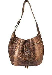 Vintage Y2k KALLISTE Beige Brown Lizard Leather Jackie O Shoulder Hobo Bag - Picture 1 of 5