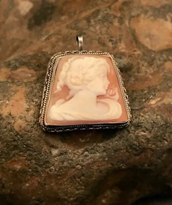 GENNARO BORRIELLO HAND CARVED ITALIAN CAMEO 925 Sterling Silver FREE SHIPPING - Picture 1 of 12