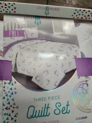 Little Dreamers 3-Piece FULL Quilt Set Unicorns white Pink/Purple New with tags - Image 1 of 3