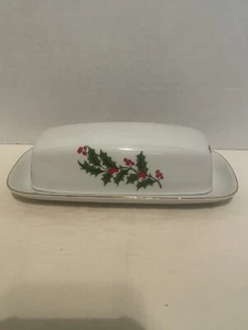 Vintage Macys HOLLY überzogene Butterschale 1⁄4 Pfund alle Verzierungen Weihnachten - Bild 1 von 6