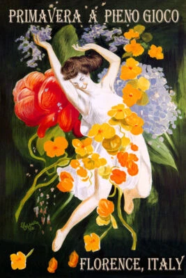 SPRING FLORENCE ITALIA ITALY PRIMAVERA A PIENO GIOCO GIRL FLOWERS VINTAGE POSTER - Image 1 of 3