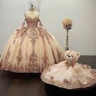 Rose Gold Sparkly Quinceanera Dresses Ball Gown Sequins Applique Sweet 16 Dress