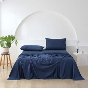 Essn 500TC Cotton Sateen Sheet Set Navy King Bed - Picture 1 of 8