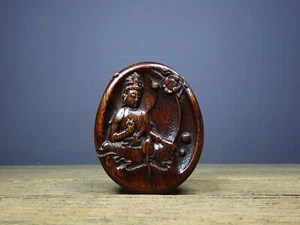 Chinese old rosewood hand carven paperweight inkstone platform Guanyin statue - Picture 1 of 9