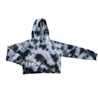 90 Degree Cropped Long Sleeve Blue Tie-Dye Hooded Sweatshirt Woman Large 1601 - Image 1 of 4