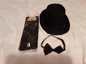 Dressy Hat, Suspenders, Bowtie Set Black New Kids - Picture 1 of 5