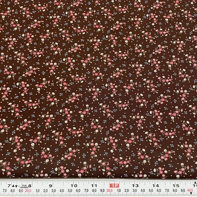 Vintage Cranston Florals & Pin Dots on Brown Cotton Fabric by the HALF YARD - Image 1 of 2