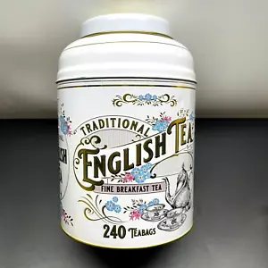 LEERE traditionelle englische Frühstück Tee Dose weiß viktorianisch Vergissmeinnicht - Bild 1 von 21