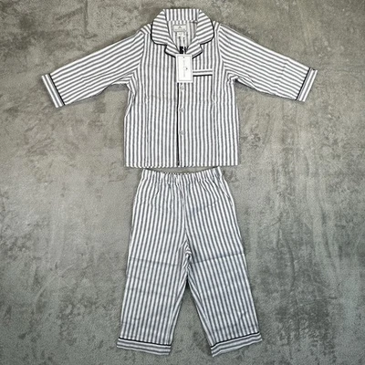 Petite Plume Kid's Twill Pajama Set in Navy French Ticking - Image 1 of 4