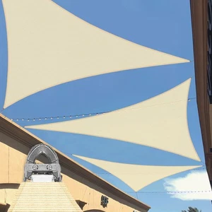 13/14/15ft Beige Right Triangle Sun Shade Sail with A-Ring for Canopy Outdoor UV - Picture 1 of 11