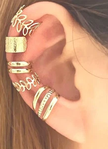Juego de 5 pendientes brazalete oreja tono dorado diseño mixto estilo envolvente sin perforar - Imagen 1 de 3