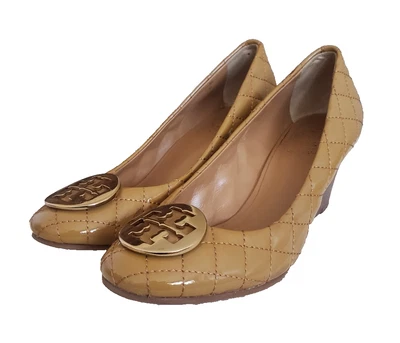 Tory Burch Pumps Brown Quilted Wedge Pumps Heels Reva Gold Logo Women’s Size 7M - Image 1 of 4