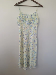 Vtg Express Y2K Silk Babydoll Floral Fairy Dress Midi Dainty Butter Yellow 5/6 - Picture 1 of 9