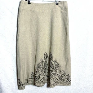 Richard Malcom Leinen bestickt Full Midi Rock Boho Vintage Gr. 10 gefüttert - Bild 1 von 4