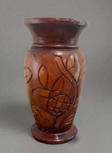 Artisan Wood Hand Turned Carved Vase Utensil Holder 6.25” Pineapple Leaf Design - Picture 1 of 9