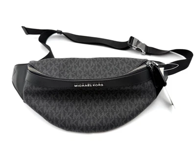 NEW W TAGS MK Michael Kors Greyson Belt Waist Sling Fanny Pack Black Logo Print - Image 1 of 4