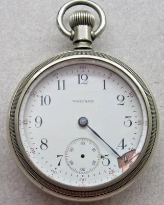 WALTHAM MDL 1883 GRADE STERLING,  7J OF 18s PKT WATCH 1910:  RUNS - NEEDS PARTS. - Image 1 of 4