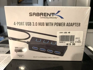 New Sealed Sabrent 4-Port USB 3.0 Hub with Power Adapter HB-UMP3 - Picture 1 of 3