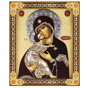 Icona bizantina della Vergine di Vladimir icona ortodossa in legno - legno lamina d'oro - Foto 1 di 2