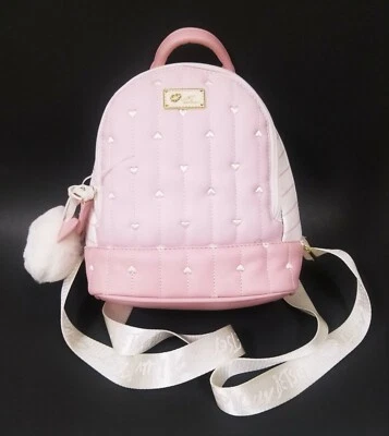 NUEVO BETSEY JOHNSON ROSA + BLANCO RAYAS, CORAZÓN POM POM BORLA, ACENTO DORADO, MOCHILA Foto 1 de 4