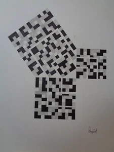 OP-Art Grafik Zeichnung Mathematik, Geom. Komposition, PYTHAGORAS 4, Burgschat - Bild 1 von 2
