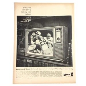 Zenith TV VINTAGE PRINT AD 1965 Portable Compact Television 21" Football Game - Picture 1 of 1