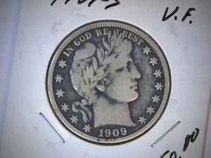 1909-S SILVER BARBER HALF DOLLAR COIN, OLD U.S. HALF DOLLAR COIN - Picture 1 of 2