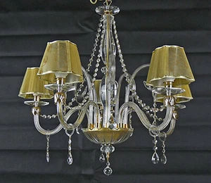 Lampadario tutto in cristallo con pendenti goccie e paralumi per salotto art.C7 - Picture 1 of 7