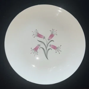 "Plato de cena Homer Laughlin 'gran pago' de 10"" de Bess Myerson, rosa y gris floral" - Imagen 1 de 5