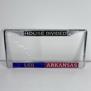 LSU Arkansas House Divided License Plate Frame Metal Chrome NEW