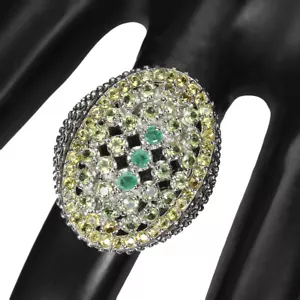 925 Anello Argento Sterling Rotondo Smeraldo Peridoto Zaffiro Gemma Misura 8 - Foto 1 di 9