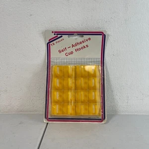 Vintage 16 Pieces Yellow Self-Adhesive Retro Cup Hooks 1" Each Made in Hong Kong - Picture 1 of 3