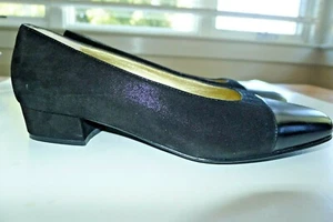 BRUNO MAGLI 7.5 B Black Leather Patent Toes Low Professional Pump - Picture 1 of 6
