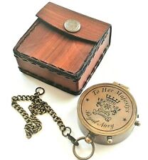Vintage Brass US Navy Pocket Compass Marine Gift Compass With Leather Case Gift
