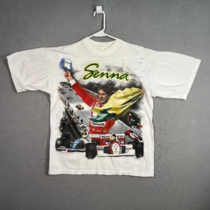 Vintage 90s Ayrton Senna Marlboro Formula 1 Racing T Shirt Adult Large White Men - Picture 1 of 9