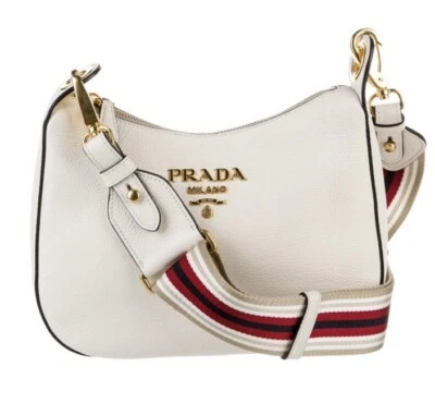 Prada Vitello Phenix Hobo ремень через плечо сумка белая кожа золото жесткий - Изображение 1 из 4