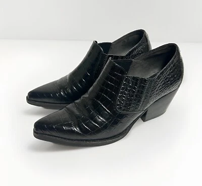 Sam Edelman Walton Booties Women 6.5 Black Leather Croc Embossed Western - Image 1 of 4