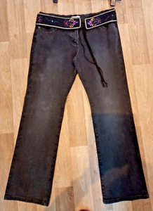 JEANS SIZE 14 DEBENHAMS. WORN ONCE. BLACK. DIAMONTE BELT. 5 POCKETS. - Picture 1 of 10