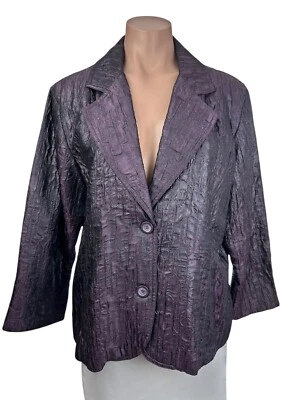 Chico's Purple Jacket Sz 2/L 3/4 Sleeve Poly/Rayon Crinkle Fabric 2 Buttons - Image 1 of 4