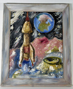 19" Original Oil Painting Canvas Board Outer Space Apollo Melba Hutcherson
