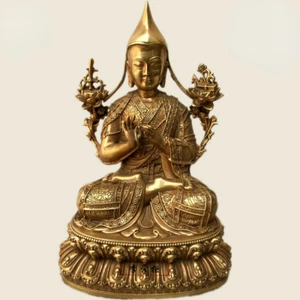 8 Zoll Tibet Buddhistische Bronze Vergoldet Tempel Je Tsongkhapa Lama Mast Buddha Lotus Statue - Bild 1 von 4