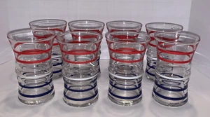 8 Vintage Red White & Blue Betsy Ross Striped Juice Glasses Anchor Hocking - Picture 1 of 10