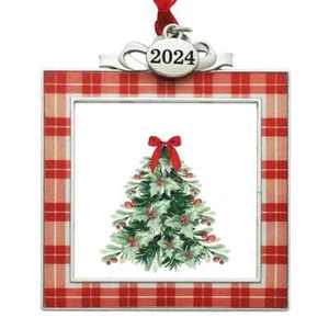 2024 CHRISTMAS TREE ORNAMENT PHOTO PICTURE FRAME 2.5" x 2.5" Red & White Plaid - Bild 1 von 3