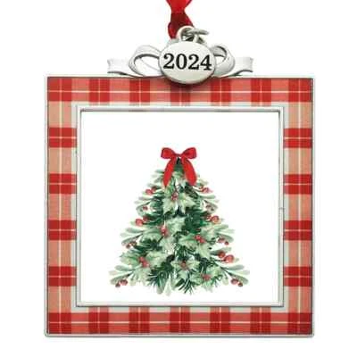 2024 CHRISTMAS TREE ORNAMENT PHOTO PICTURE FRAME 2.5" x 2.5" Red & White Plaid - Bild 1 von 3