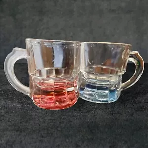 Vintage Federal Glass Mini Beer Stein Shot Glass Set Pink & Blue Gold Rim - Picture 1 of 6