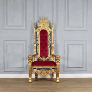 Throne Chair - Wedding Chair - Gold Frame - Lion Chair , Red Velvet - Picture 1 of 8