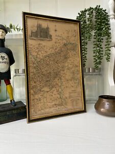 Antique Map of Northamptonshire by Pigot Circa 1830s Set in Hogarth Frame