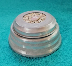 Powder Puff Music Box Vtg Round Metal, Victorian 6" Dia plays Blue Danube - Picture 1 of 5