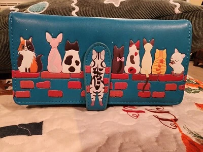 NWT Shagwear *Cats In A Row* Large Teal Zipper Wallet  - Image 1 of 4
